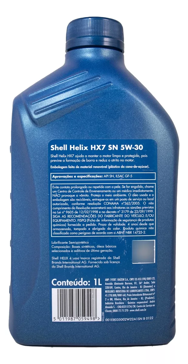 Óleo De Motor Shell Helix Hx7 Semissintético 5w30 Api Sn - Frezen